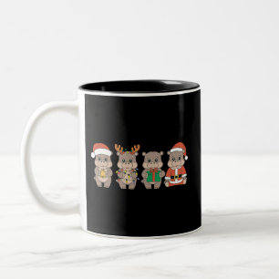 Baby Hippo Moo Deng Christmas Two-Tone Coffee Mug