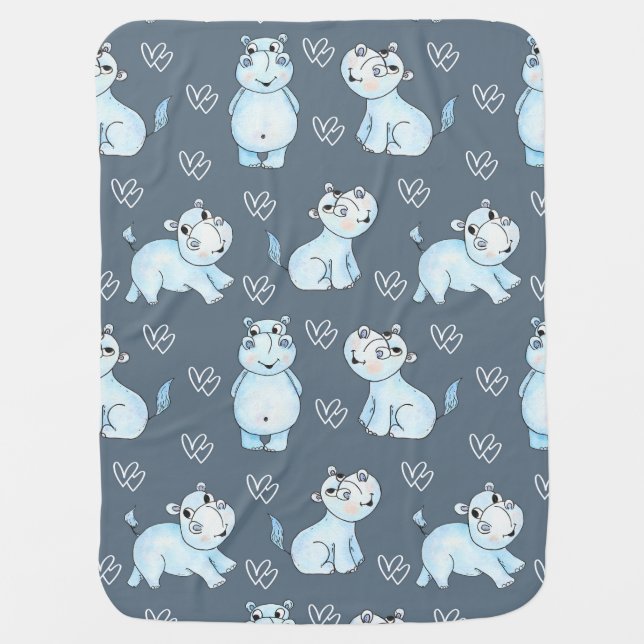 Baby Hippo nursery blanket (Front)
