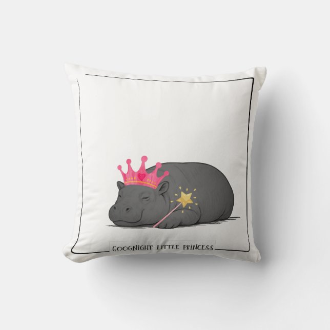 Baby Hippo Princess-Cotton Cushion-Customizable Throw Pillow (Front)