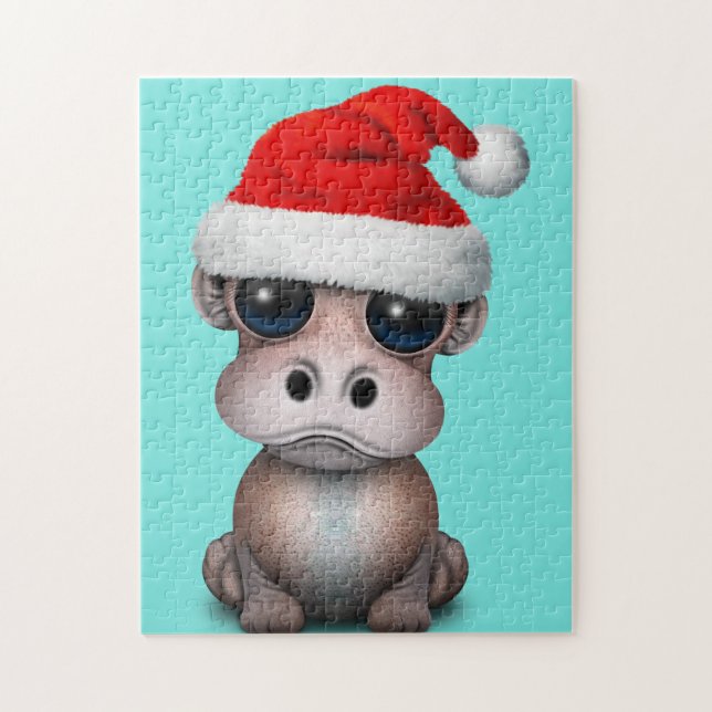 Baby Hippo Wearing a Santa Hat Jigsaw Puzzle (Vertical)