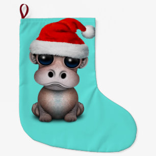 Baby Hippo Wearing a Santa Hat Large Christmas Stocking