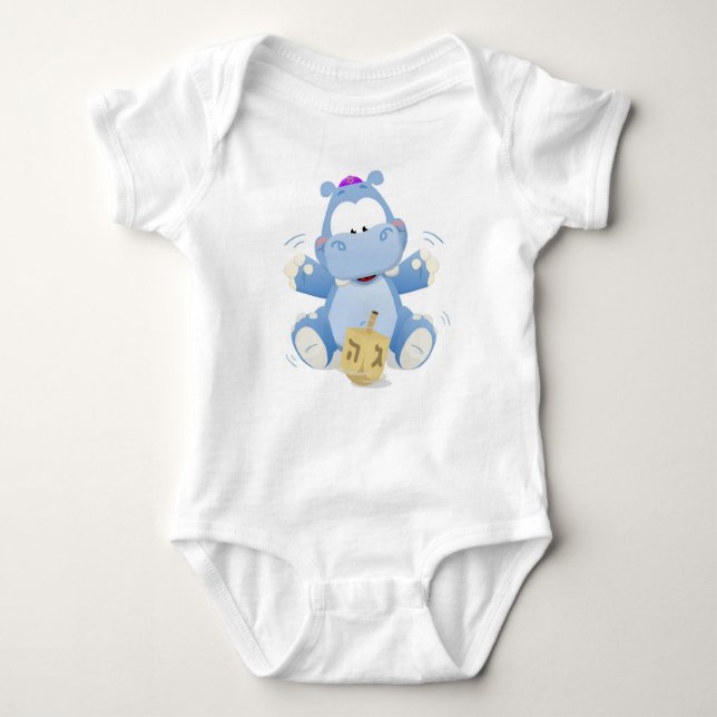Baby Hippo with Dreidel Baby Bodysuit (Front)