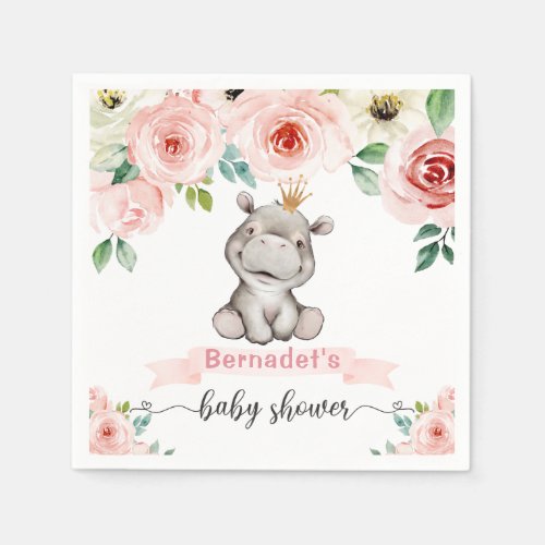 Baby Hippopotamus Princess Baby Shower Napkins