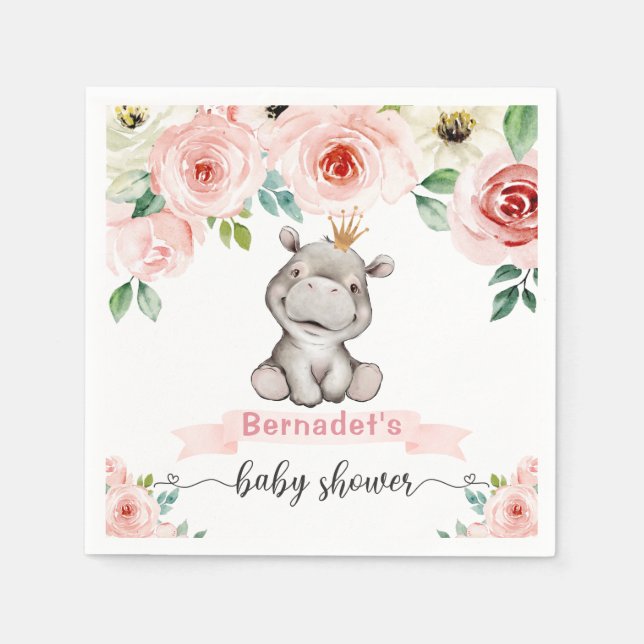 Baby Hippopotamus Princess Baby Shower Napkins (Front)