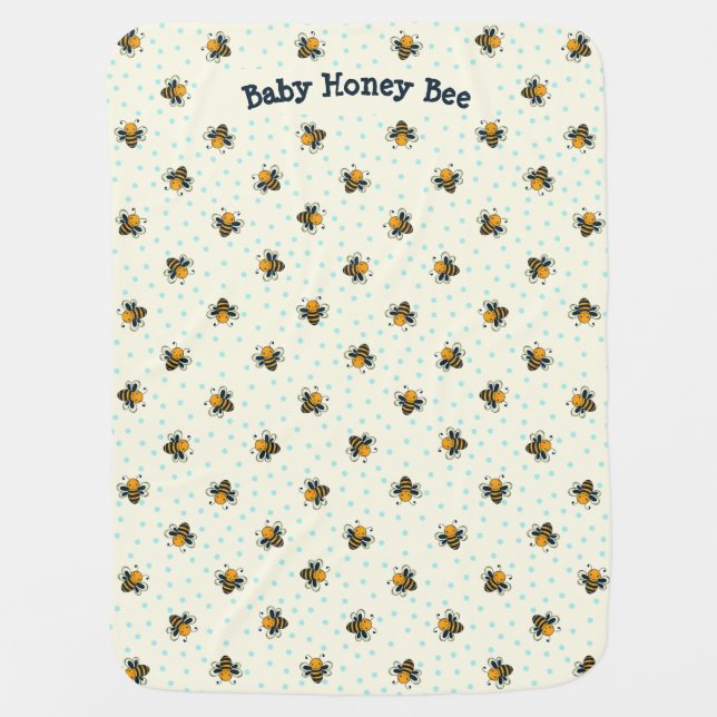 Baby Honey Bee Blue Polka Dot Baby Blanket (Front)