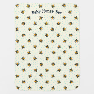Baby Honey Bee Blue Polka Dot Blanket