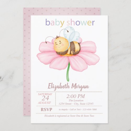 Baby Honey Bee Flower Dots Baby Shower  Invitation