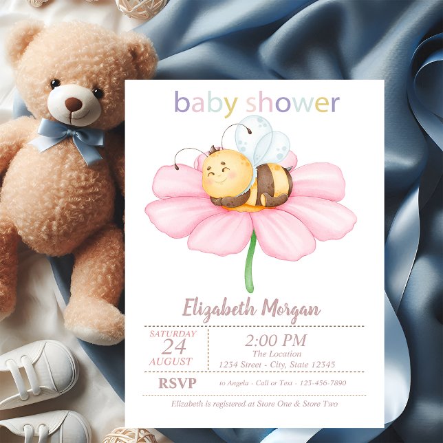 Baby Honey Bee Flower Dots Baby Shower  Invitation (Creator Uploaded)