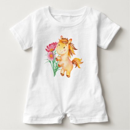 Baby Horse and Flowers Baby Romper