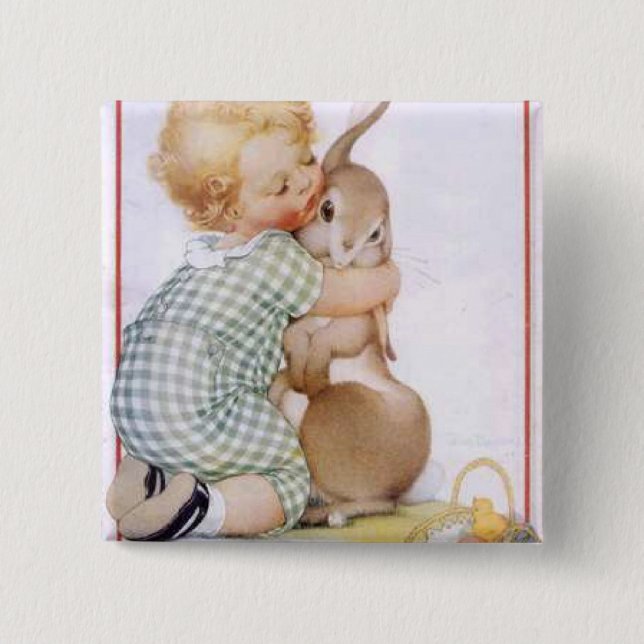 Baby Hugging Easter Bunny Button (Front)
