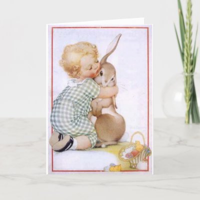 Baby hugging Easter Bunny Greeting Card