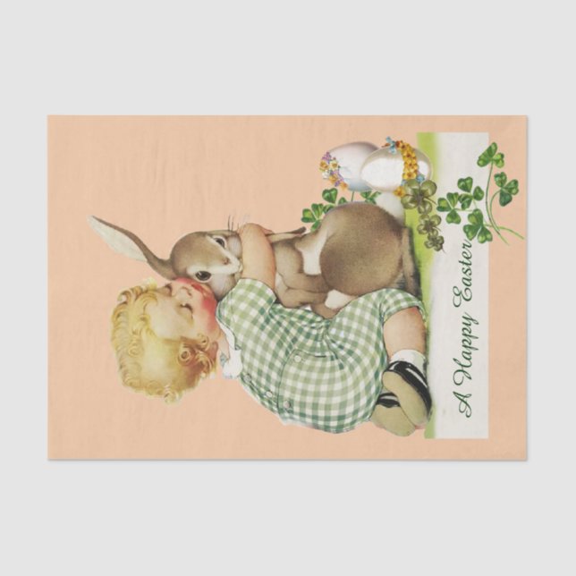 BABY HUGGING EASTER BUNNY, Pink  Tissue Paper (Front)