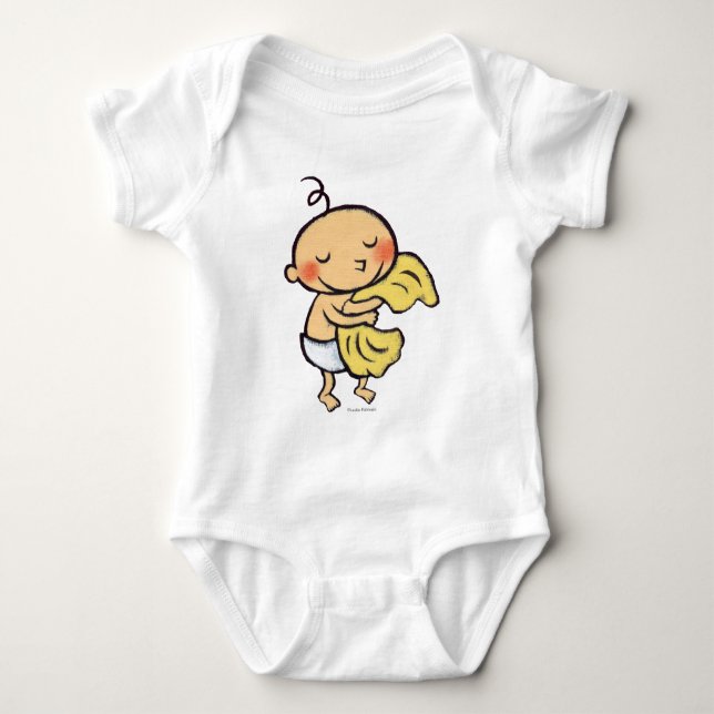 Baby Hugging Soft Yellow Blanket Baby Bodysuit (Front)