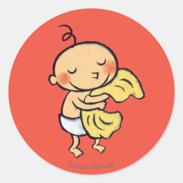Baby Hugging Soft Yellow Blanket Classic Round Sticker (Front)