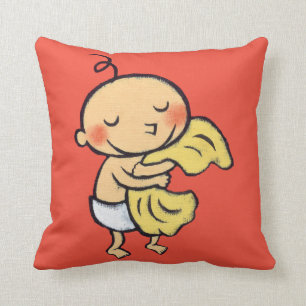 Baby Hugging Soft Yellow Blanket Throw Pillow