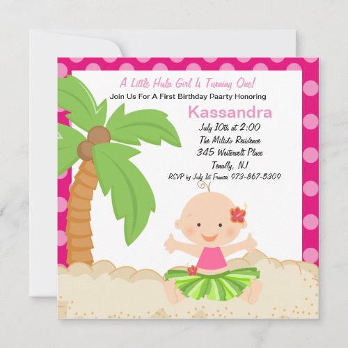 Baby Hula Girl  First Birthday Invitation