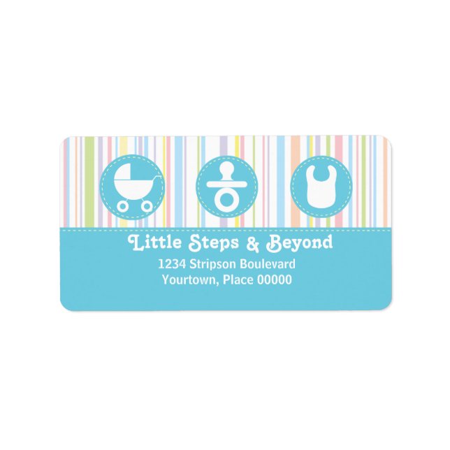Baby Icon Trio Stripes Blue Address Label (Front)
