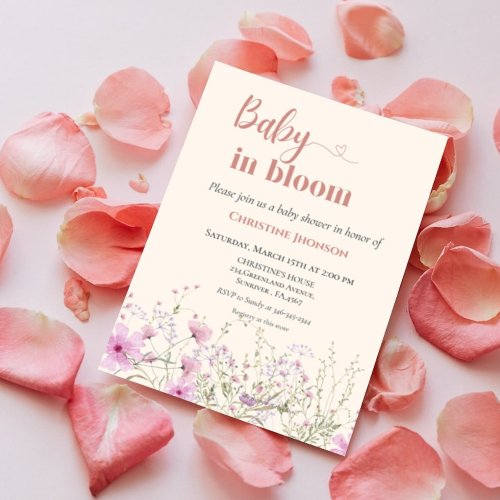 Baby in a bloom wildflower baby shower invitation