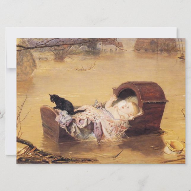Baby in a Cot During a Flood (by J.E. Millais) Card (Front)