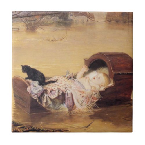 Baby in a Cot During a Flood by JE Millais Ceramic Tile