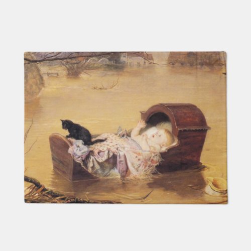 Baby in a Cot During a Flood by JE Millais Doormat
