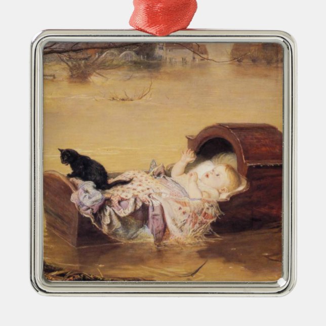 Baby in a Cot During a Flood (by J.E. Millais) Metal Ornament (Front)