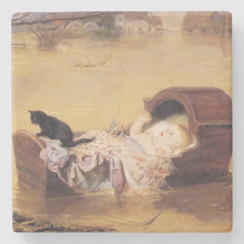 Baby in a Cot During a Flood by JE Millais Stone Coaster