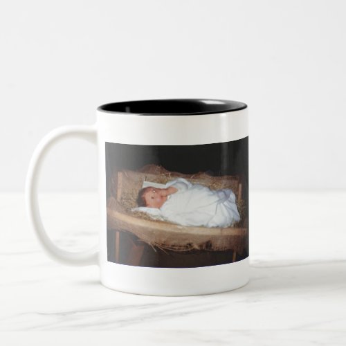 Baby in a manger Two_Tone coffee mug