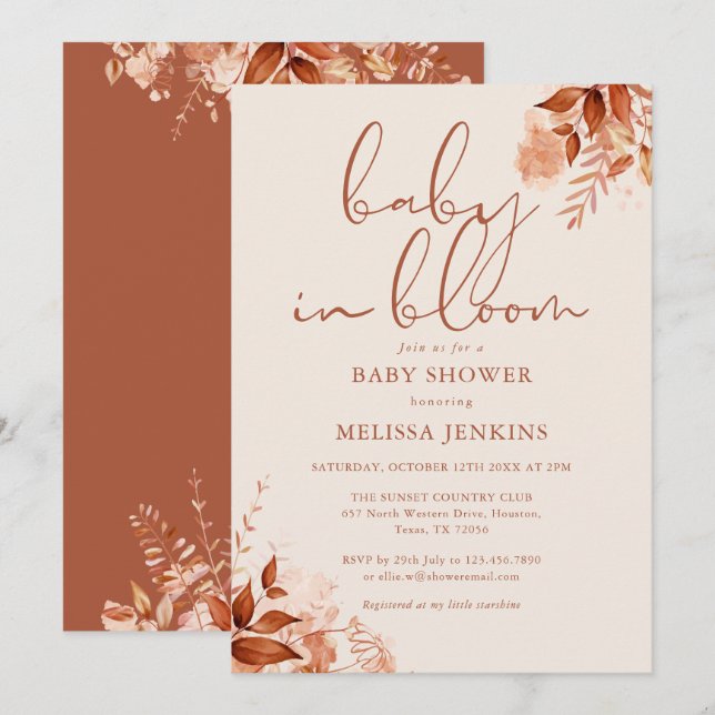 Baby In Bloom Autumn Fall Baby Shower Invitation (Front/Back)