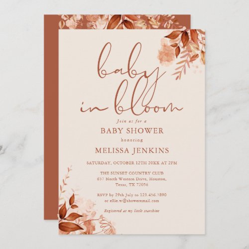 Baby In Bloom Autumn Fall Baby Shower Invitation