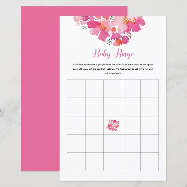 Baby in Bloom Baby Shower Bingo Game Activity (Front/Back)