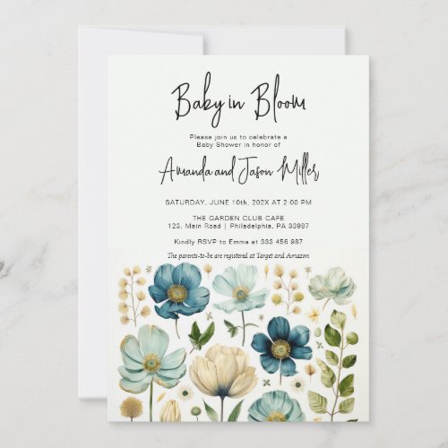 Baby in Bloom Baby Shower Blue Boy Flowers Save The Date
