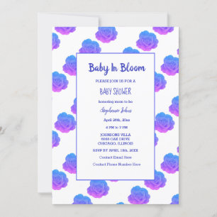 Baby In Bloom Baby Shower Blue Purple Pink Cute Invitation