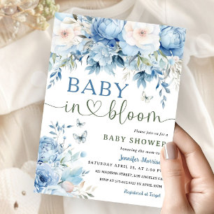 Baby in Bloom Baby Shower Boy Dusty Blue Floral  Invitation