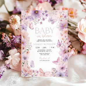 Baby in Bloom Baby Shower Butterfly Floral Purple  Invitation