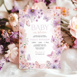 Baby in Bloom Baby Shower Butterfly Floral Purple Invitation