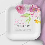 Baby in Bloom Baby Shower Disposable Paper Plates<br><div class="desc">These disposable baby shower paper plates feature watercolor flowers in shades of pink and orange. The words "Baby in Bloom" are set in trendy typography. Use the template fields to add your custom text. An adorable choice for baby in bloom shower ideas and baby shower decorations. To see more baby...</div>