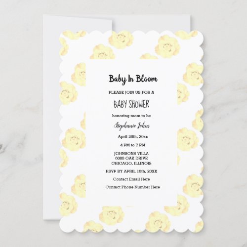 Baby In Bloom Baby Shower Elegant Rose Floral Cute Invitation