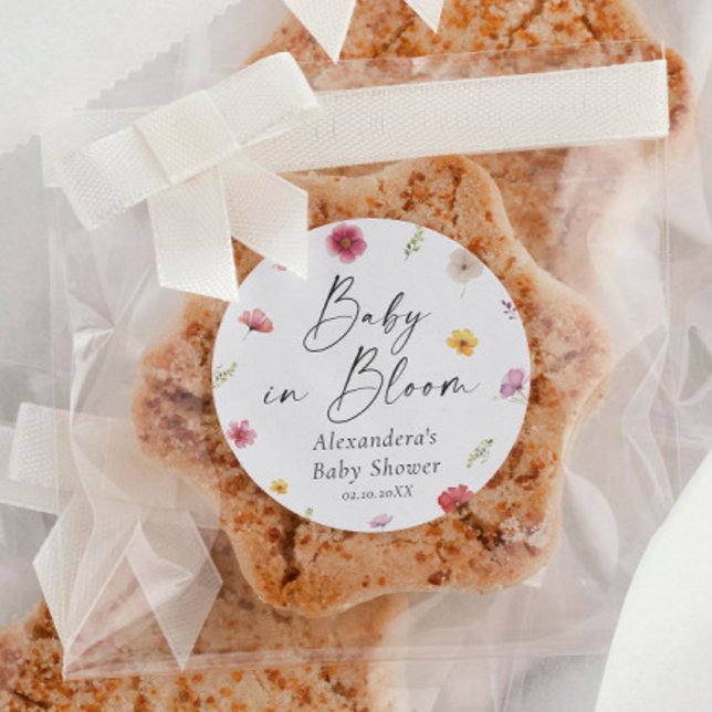 Baby in Bloom Baby Shower Favor Classic Round Sticker (Creator Uploaded)