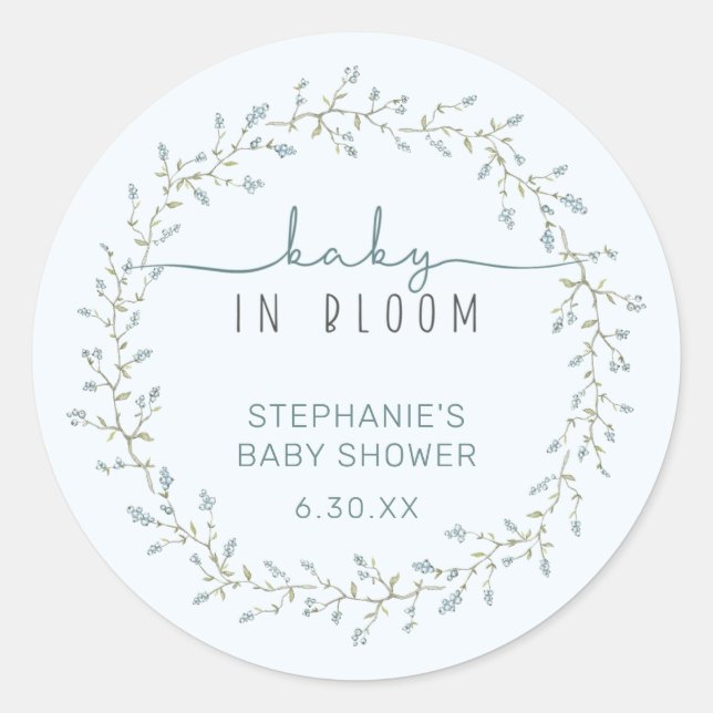 Baby in Bloom Baby Shower Favor Classic Round Sticker (Front)