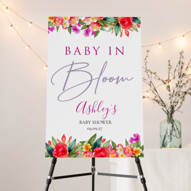 Baby in Bloom Baby Shower floral Welcome sign (In Situ (Stand))