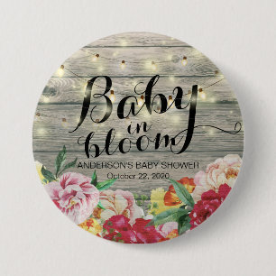 Baby in Bloom Baby Shower Flower String Light Wood Button