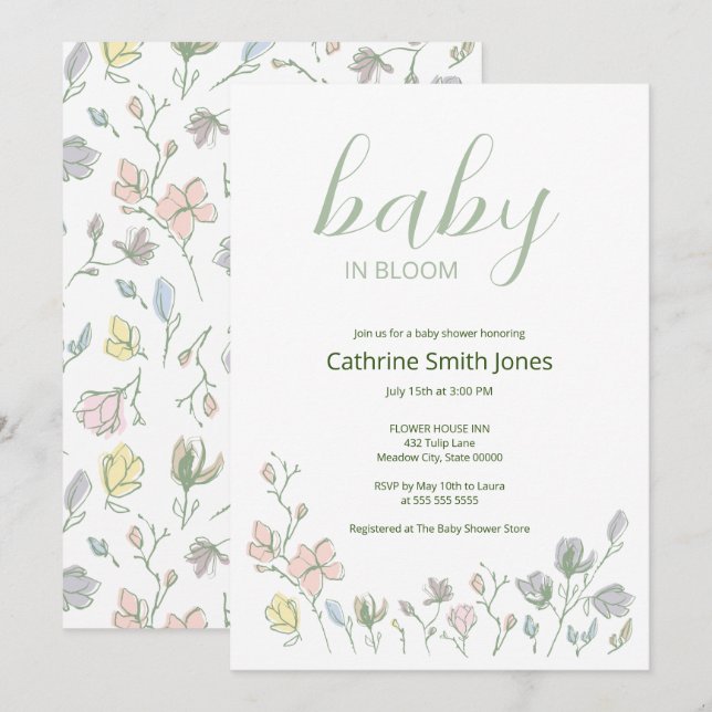 Baby in Bloom Baby Shower Gender Neutral Invitation (Front/Back)