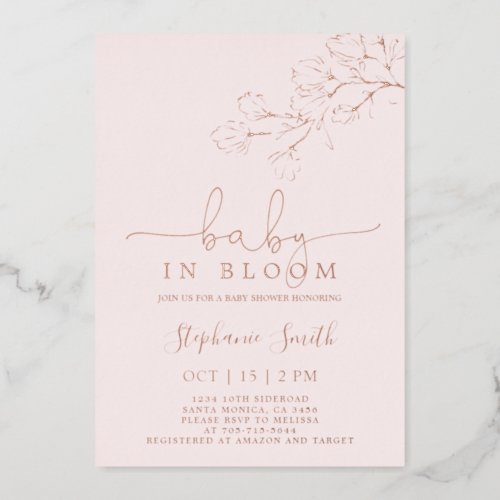 Baby In Bloom Baby Shower Girl Foil Invitation