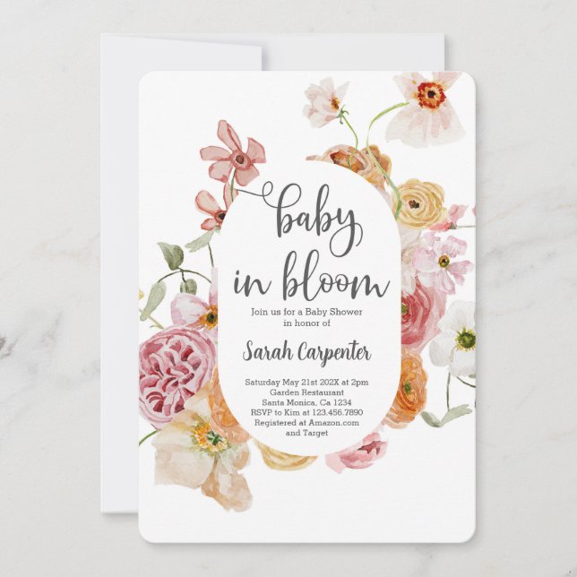 Baby in Bloom baby shower girl Invitation (Front)