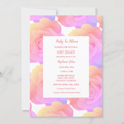 Baby In Bloom Baby Shower Girls Pink Rose Floral Invitation