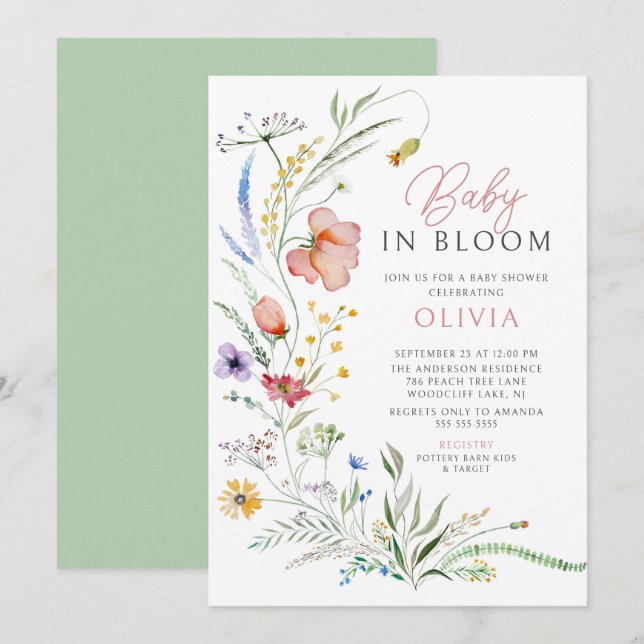Baby In Bloom Baby Shower Invitation (Front/Back)