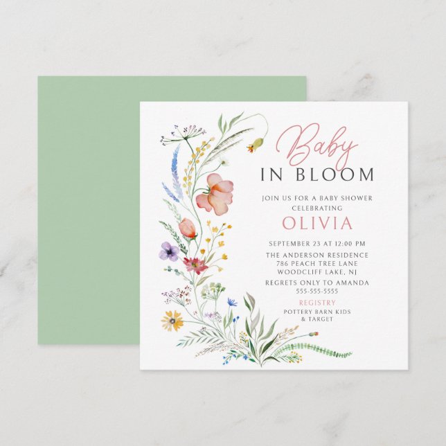 Baby In Bloom Baby Shower Invitation (Front/Back)
