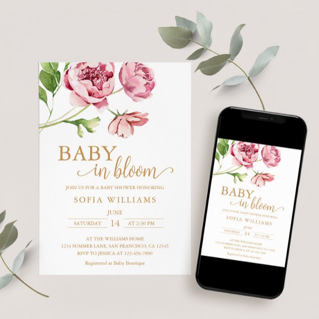 Baby in Bloom Baby Shower Invitation (Send as Evite, Print at Home or Order Printed + Shipped Invites)