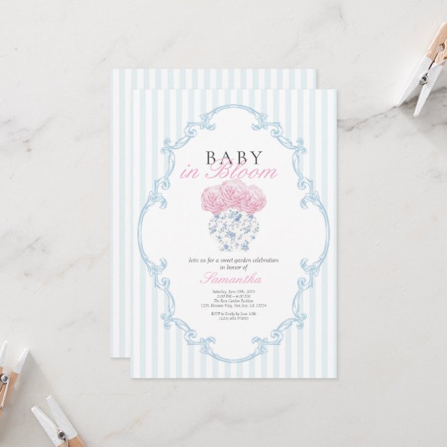 Baby in Bloom Baby Shower Invitation (Front/Back In Situ)